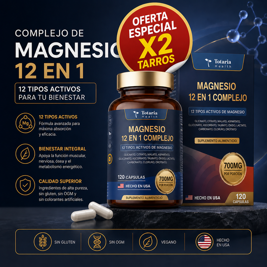 Magnesio 12 En 1 Complex: Descansa Mejor y Reduce el Estrés ⚡OFERTA X2 TARROS
